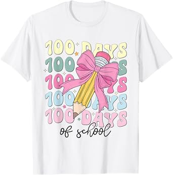 100 Days of School Girls Coquette Bow 100th Day of School T-Shirt