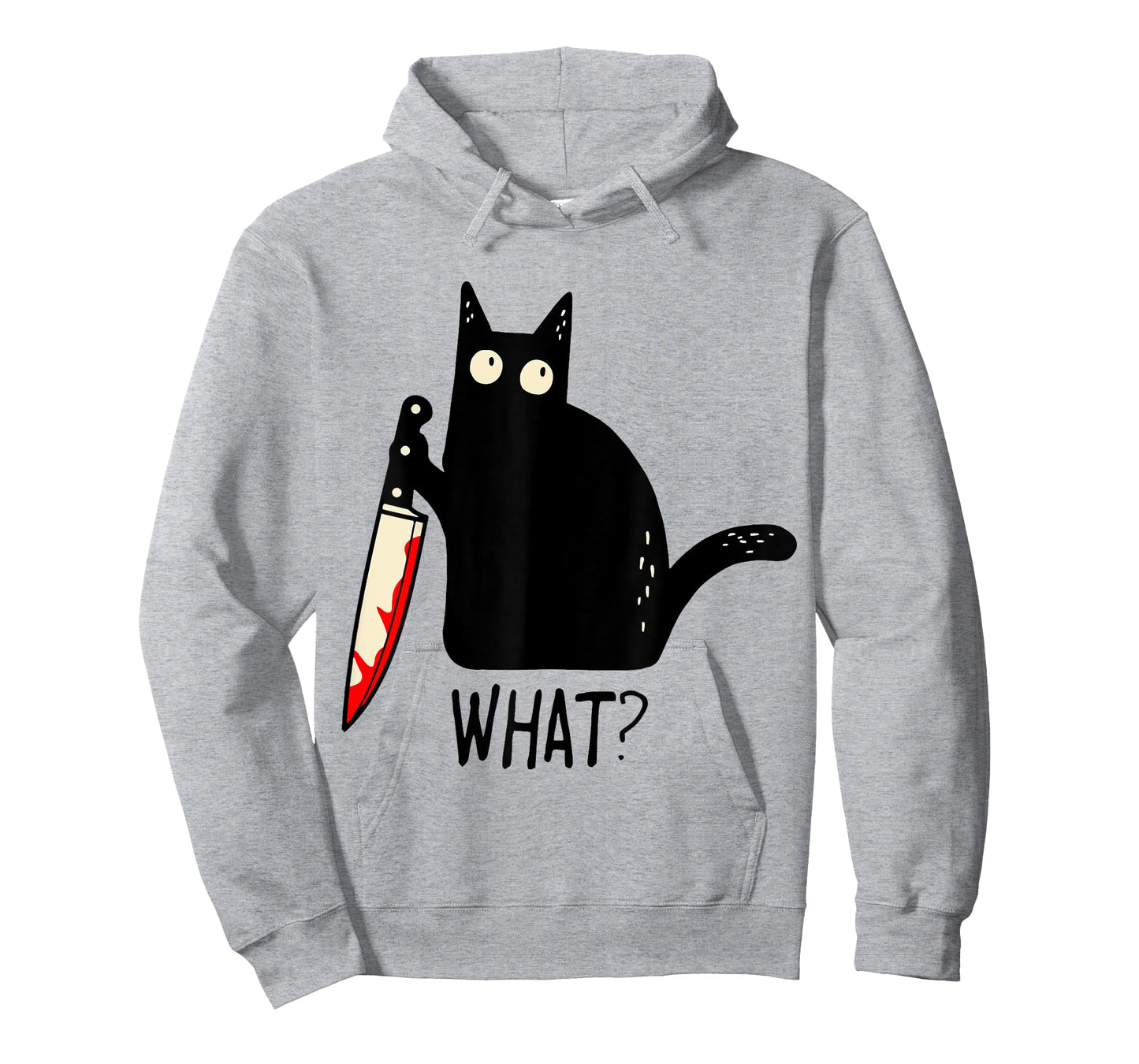 Funny Black Cat What? Holding Bloody Knife Men Women Teens T-Shirt