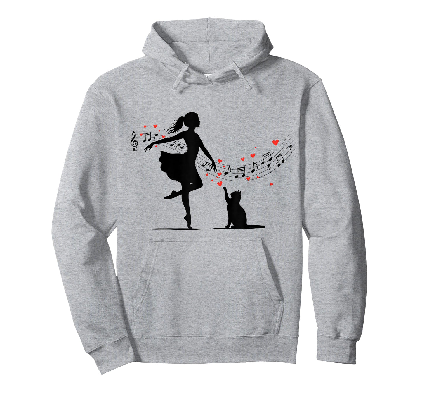 Girl and Cute Cat Dance with Music Notes and Hearts T-Shirt