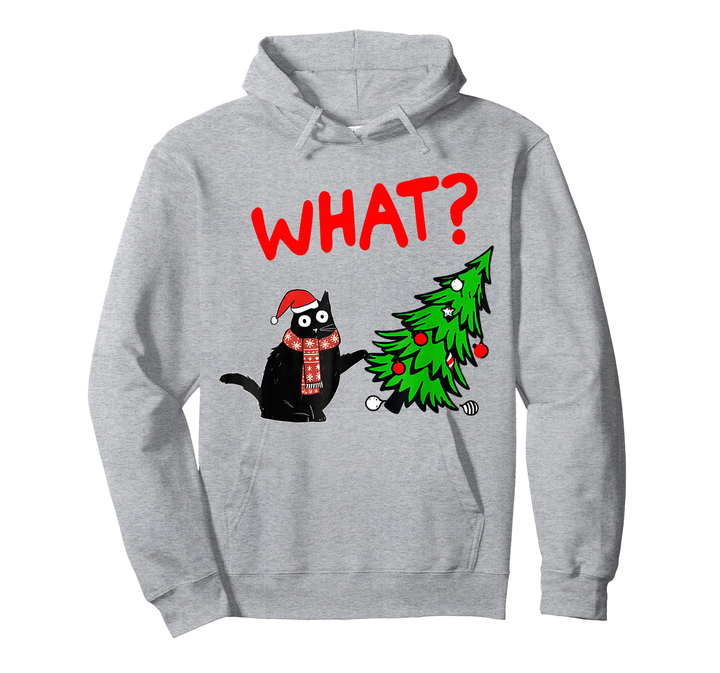 Funny Black Cat Gift Pushing Christmas Tree Over Cat What? T-Shirt