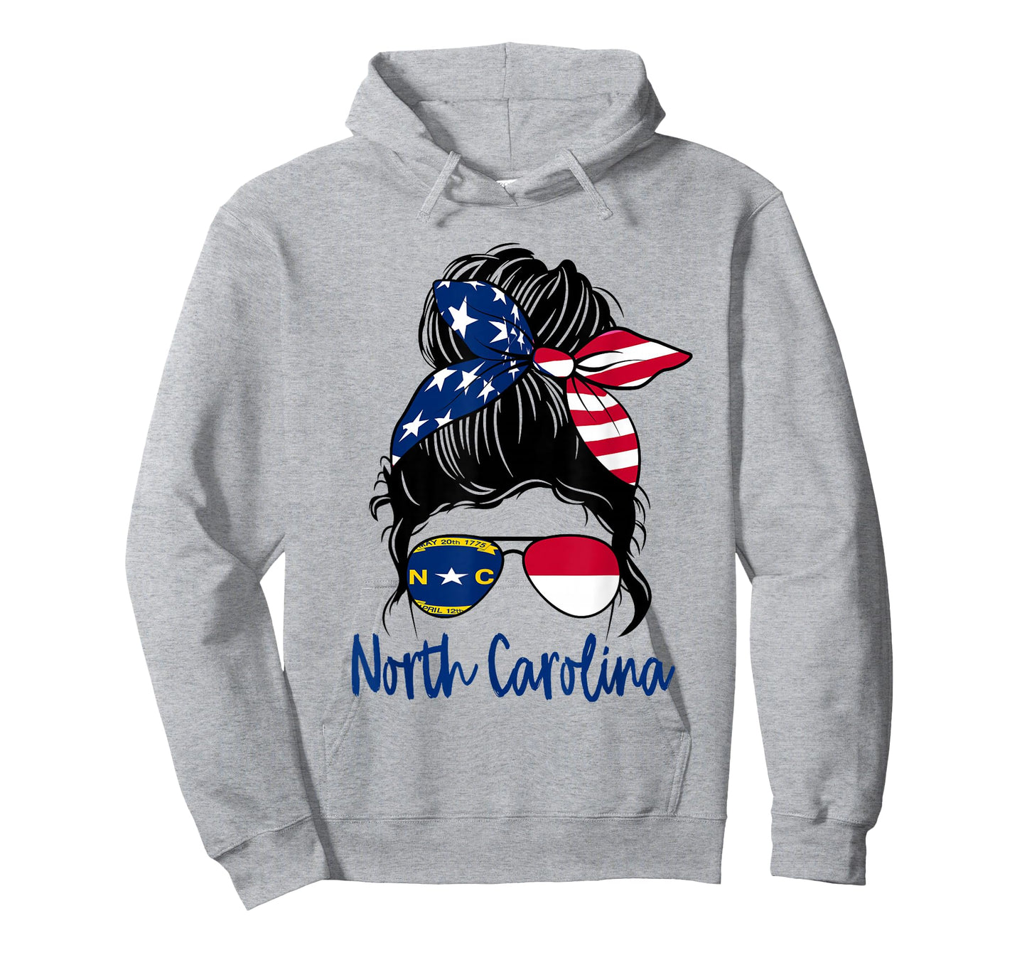 North Carolina Flag Messy bun Girl Patriotic Southern Pride T-Shirt