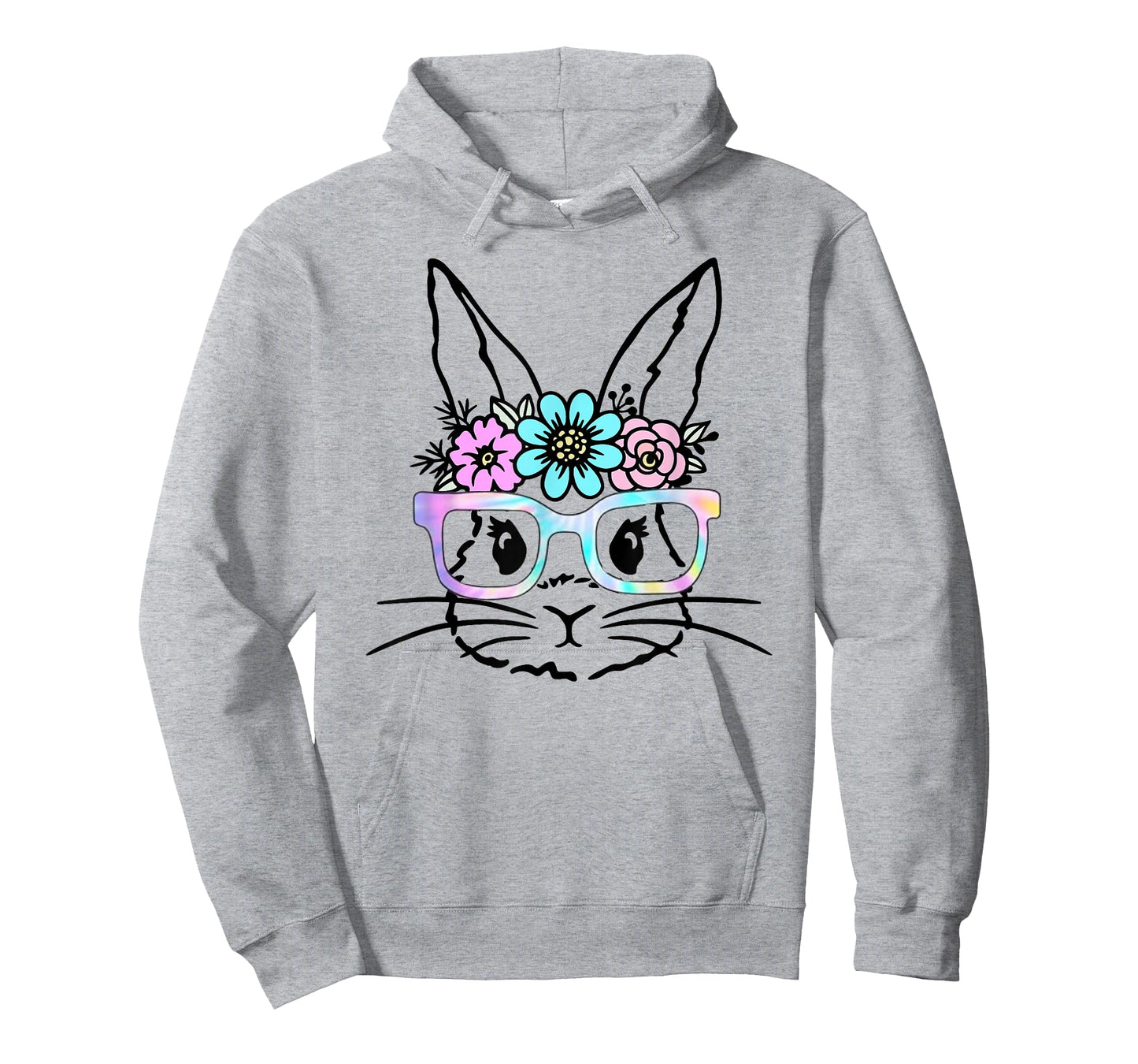 Cute Bunny Rabbit Face Tie Dye Glasses Girl Happy Easter Day T-Shirt