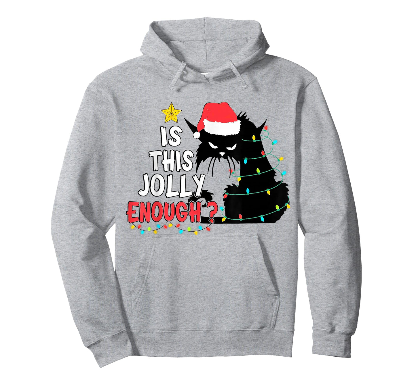 Is This Jolly Enough Black Cat Merry Christmas Tree Lights T-Shirt