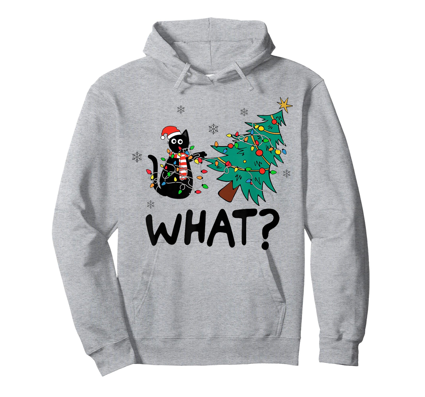 Funny Black Cat Gift Pushing Christmas Tree Over Cat What? T-Shirt