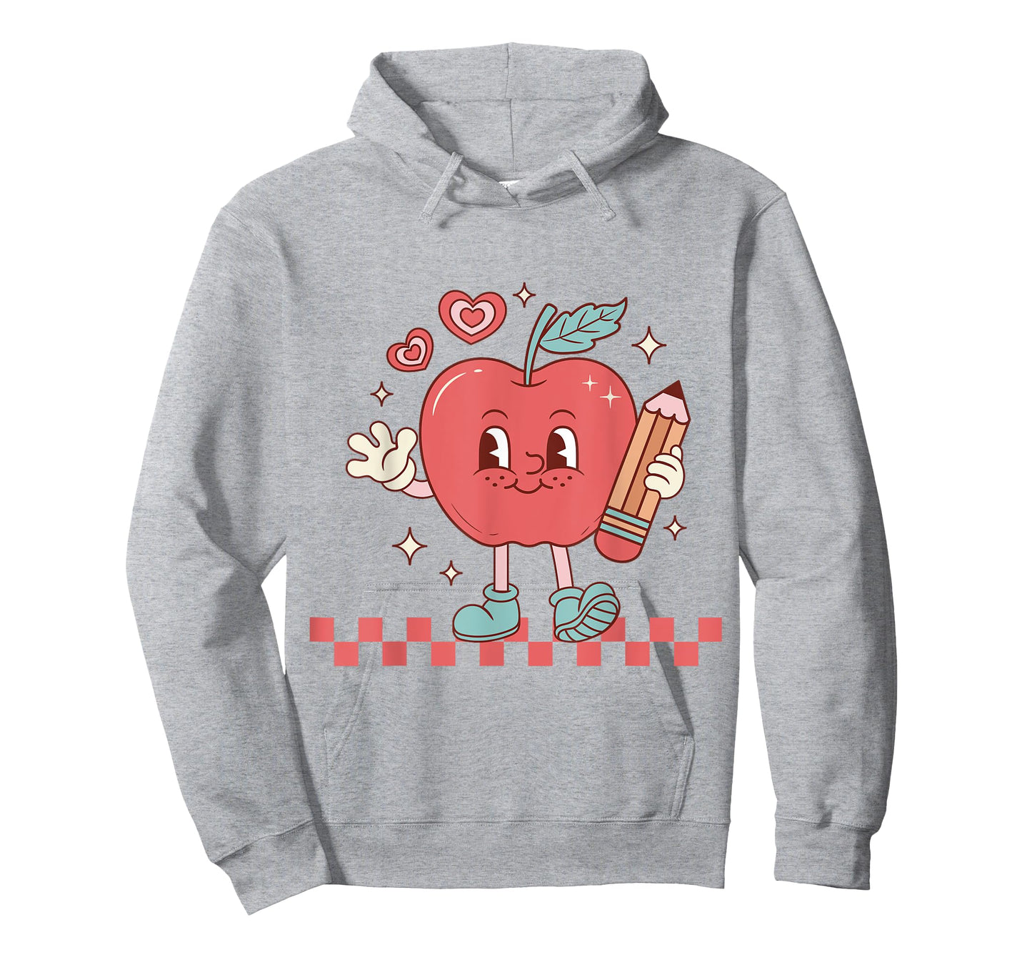 Cute Retro Checkered Apple with Face Teacher Pencil Trendy T-Shirt