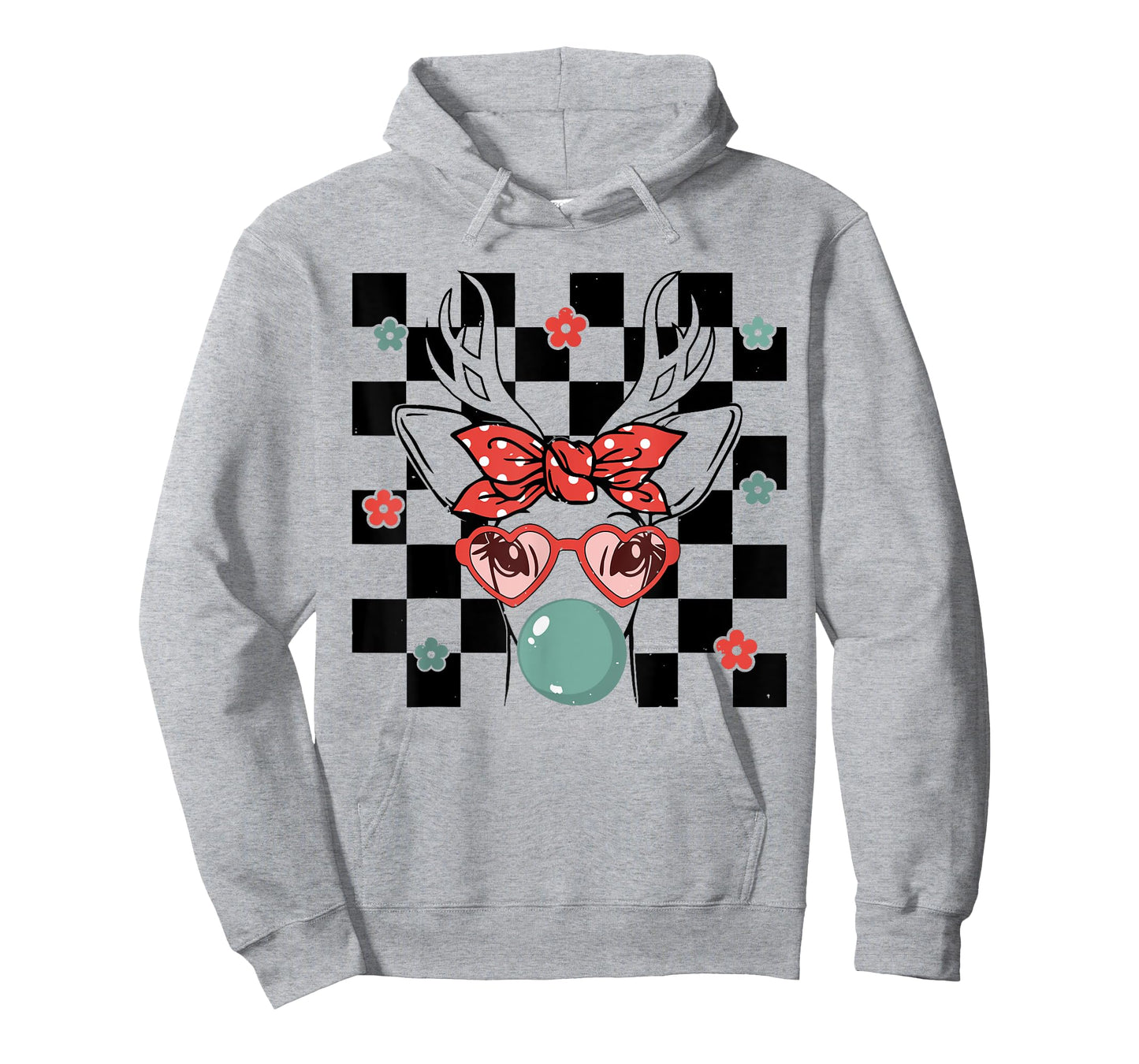 Cute Reindeer Wearing Glasses Bubblegum Checkered Christmas T-Shirt