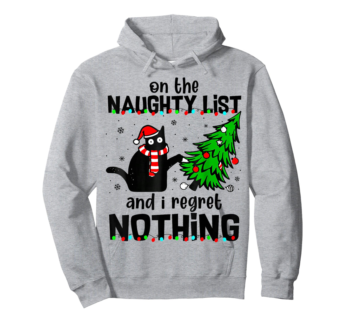 On The Naughty List and I Regret Nothing Cat Christmas Tree T-Shirt
