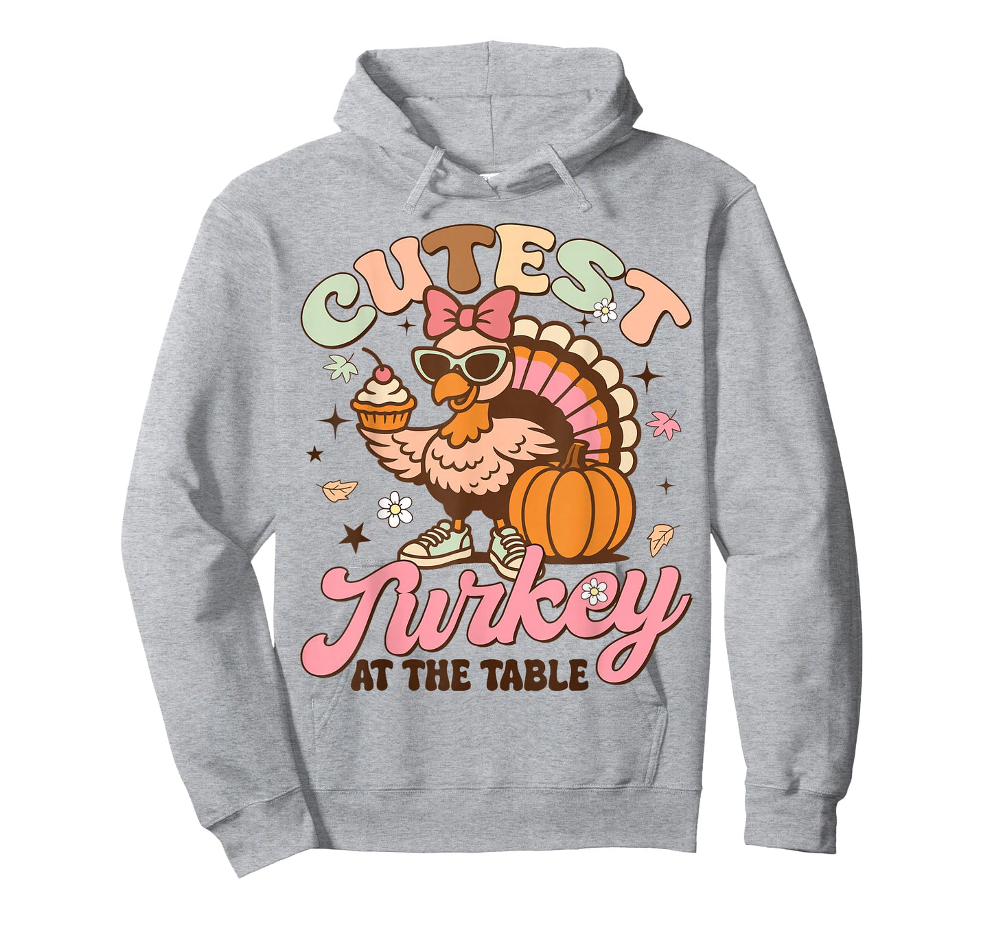 Cutest Turkey at Table Thanksgiving Girl Kids Toddler Groovy T-Shirt