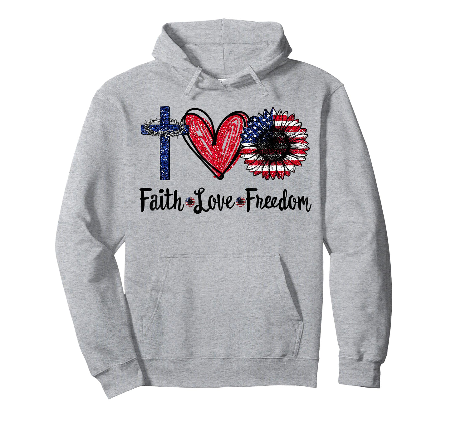 Faith Love Freedom Sunflower Jesus American Flag 4th of July T-Shirt