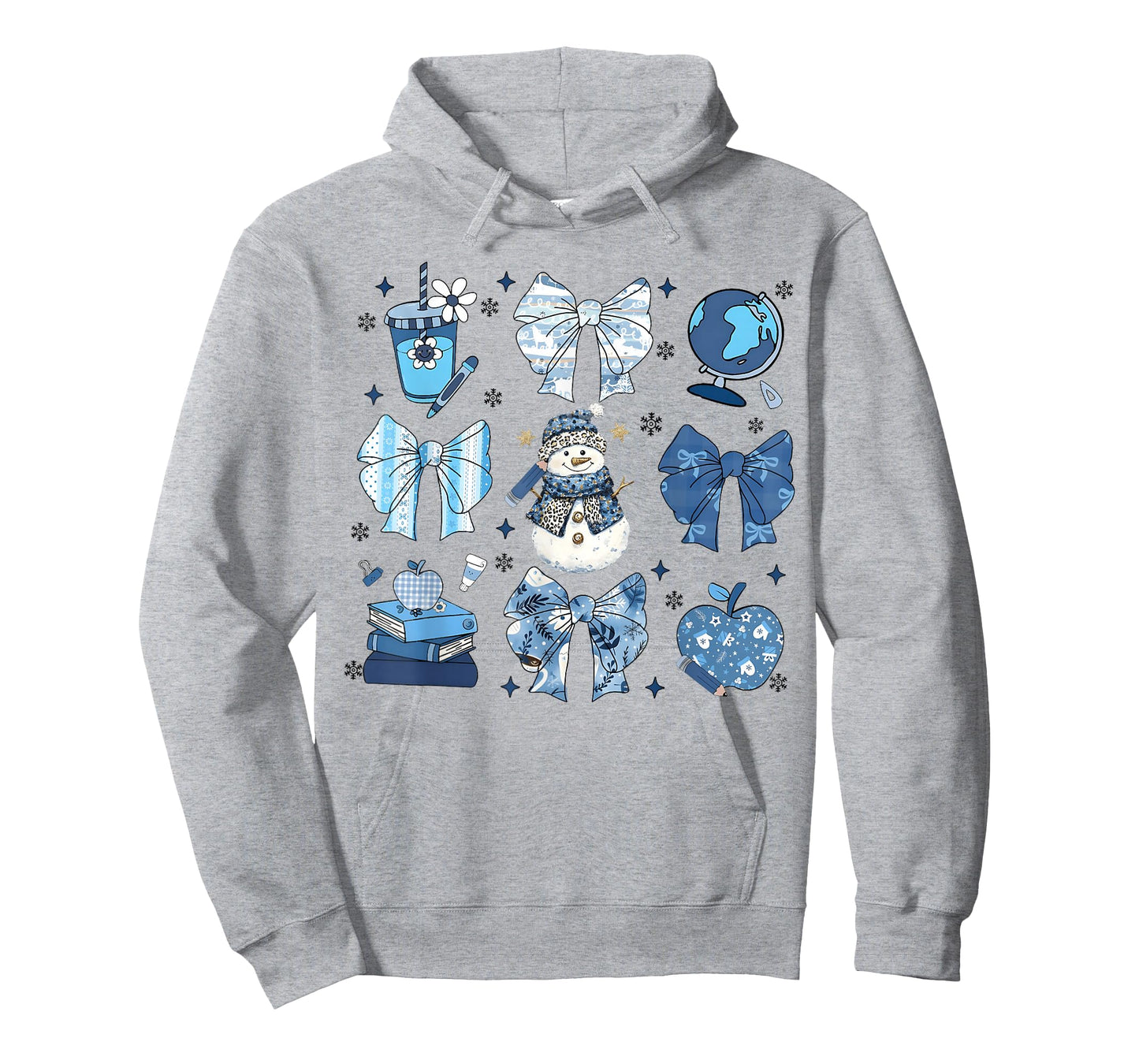 Snowman Teacher Winter Bows Classroom Cute Blue Aesthetic T-Shirt