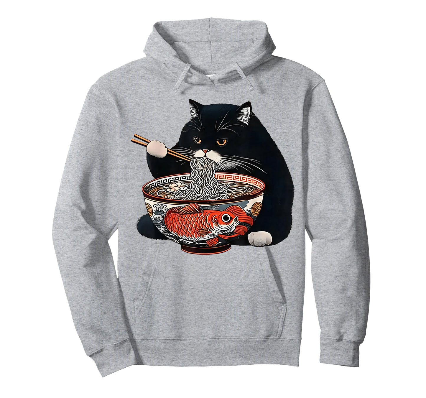 Funny Black Fat Cat Eating Ramen T-Shirt