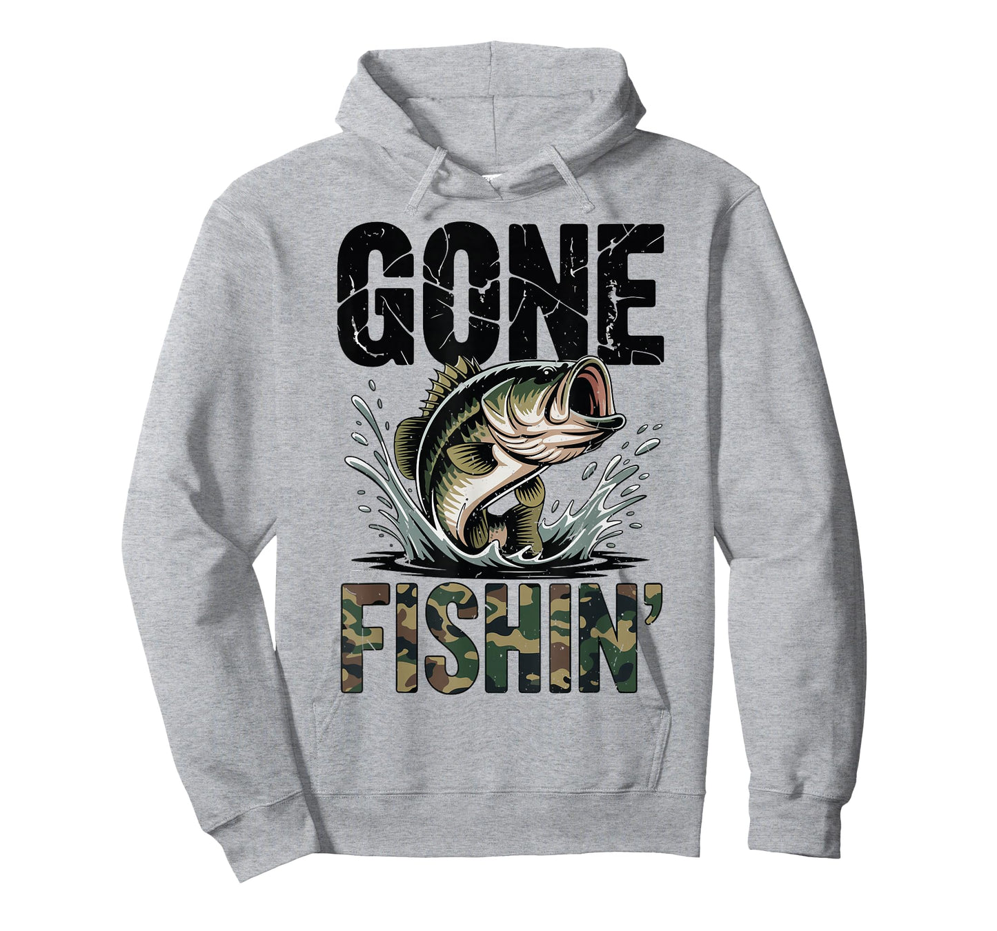 Fishing Camo Bass Fish Gone Fishing Men Youth Funny Dad Joke T-Shirt