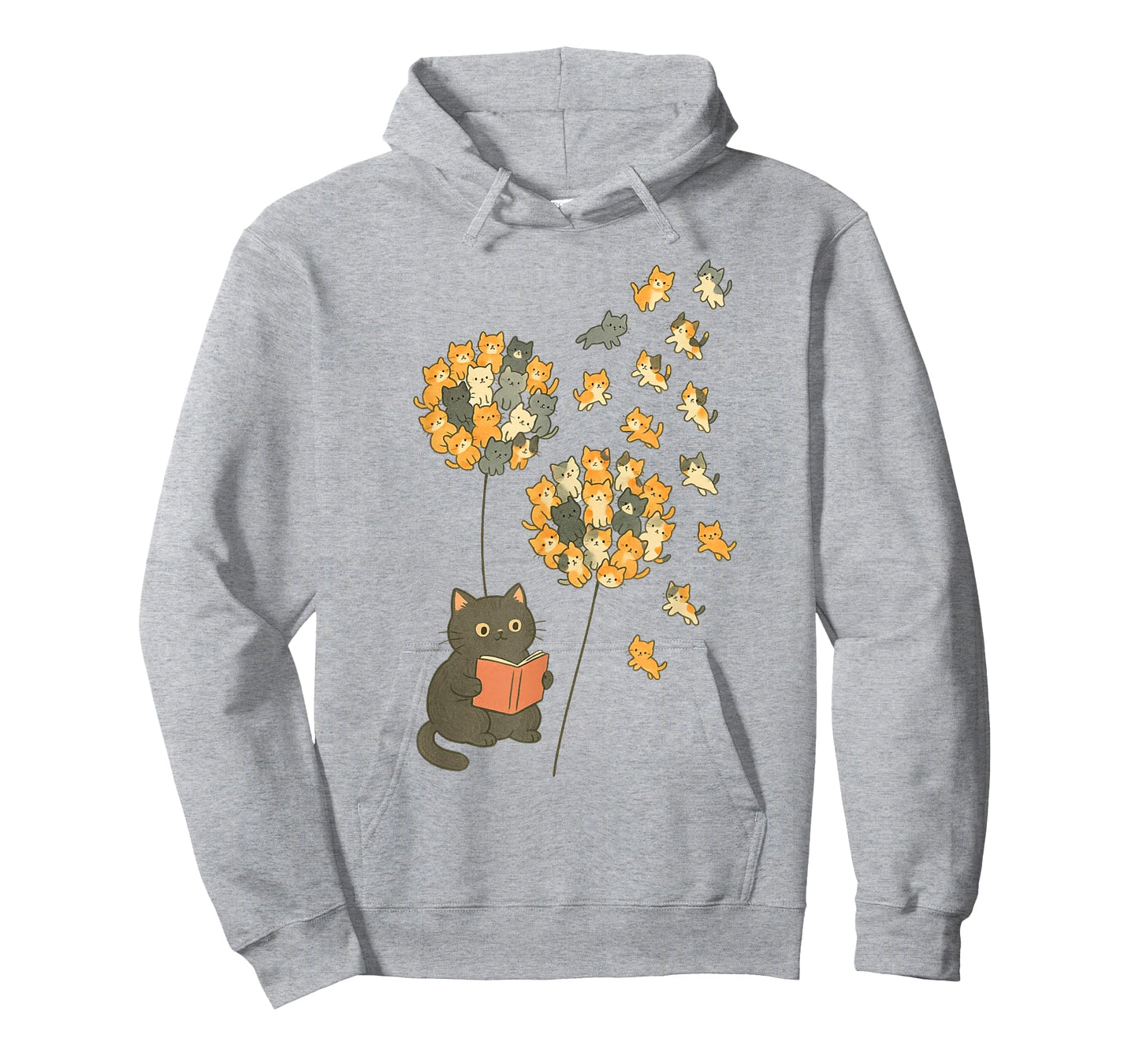 Cute Reading Cat with Kitten Dandelion Flowers Book Lover T-Shirt