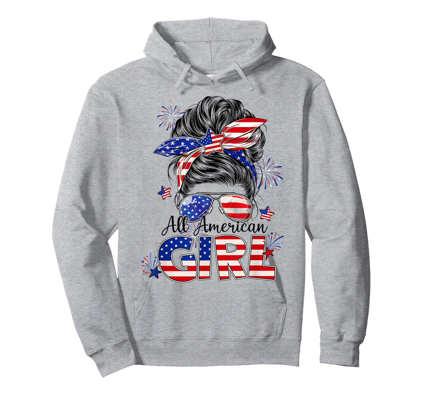 All American Girl Messy Bun USA Flag 4th July Women Kids T-Shirt