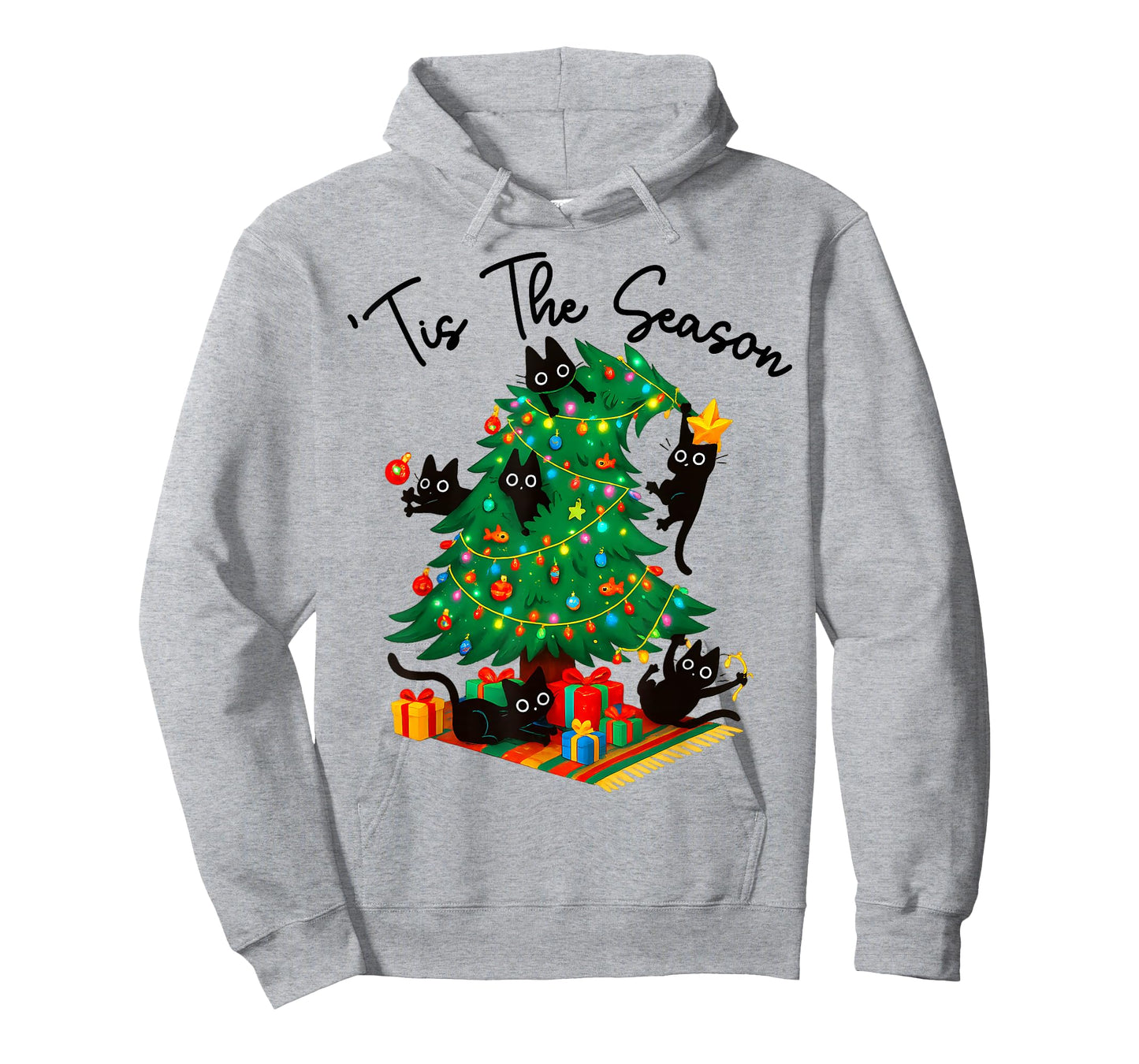 Tis The Season Christmas Tree Cute Black Cat Matching Family T-Shirt