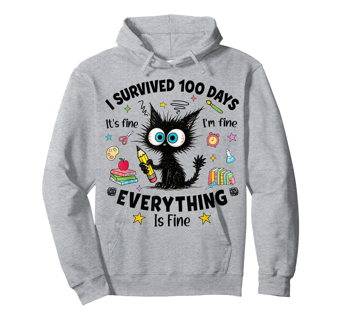 I Survived 100 Days of School Funny Black Cat 100th Day Kids T-Shirt