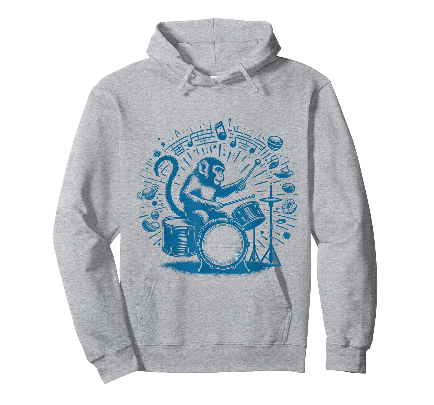 Monkey Playing Drums Retro Cool Drumming Monkey Drummer T-Shirt, Small, Grey