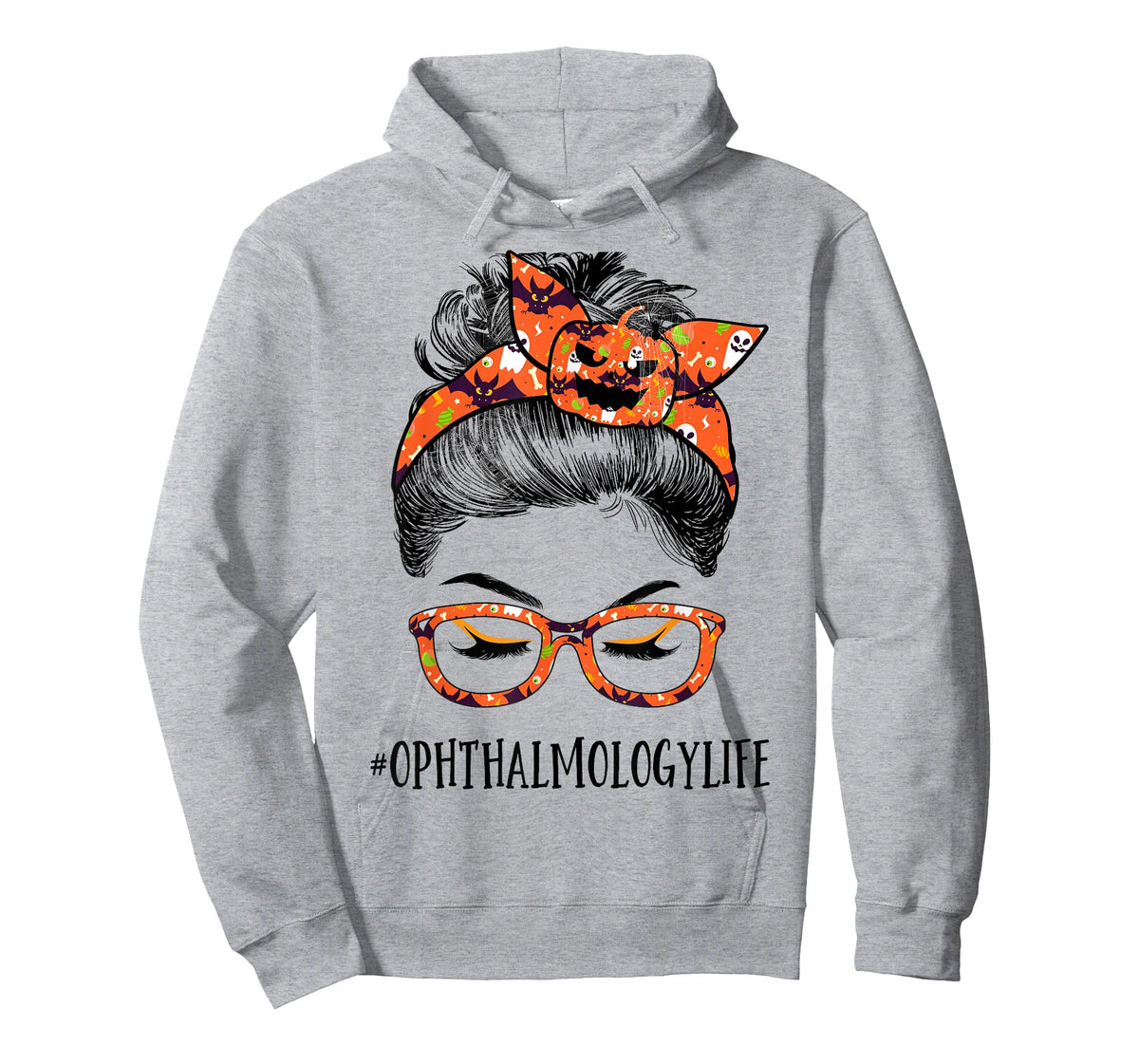 Ophthalmology Women Messy bun Pumpkin Halloween Spider T-Shirt
