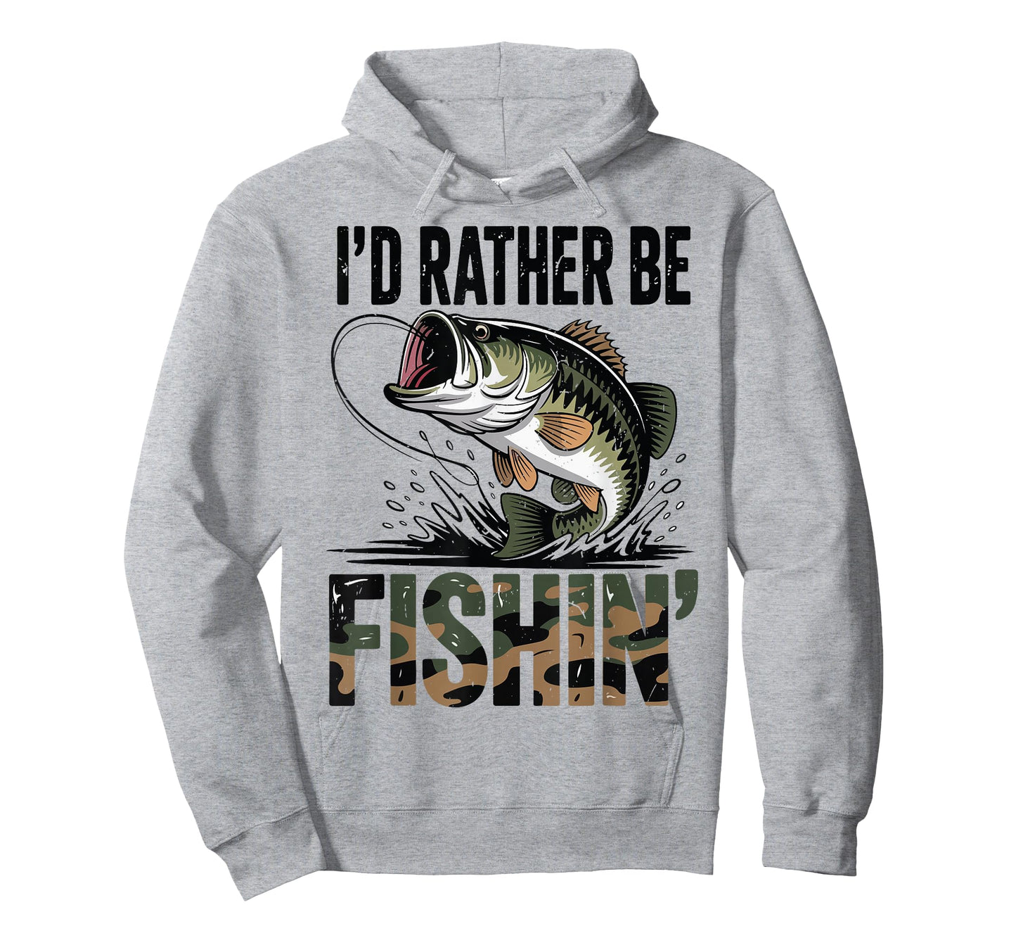 Youth Men Id Rather Be Fishing Camo Bass Fish Dad Joke Funny T-Shirt