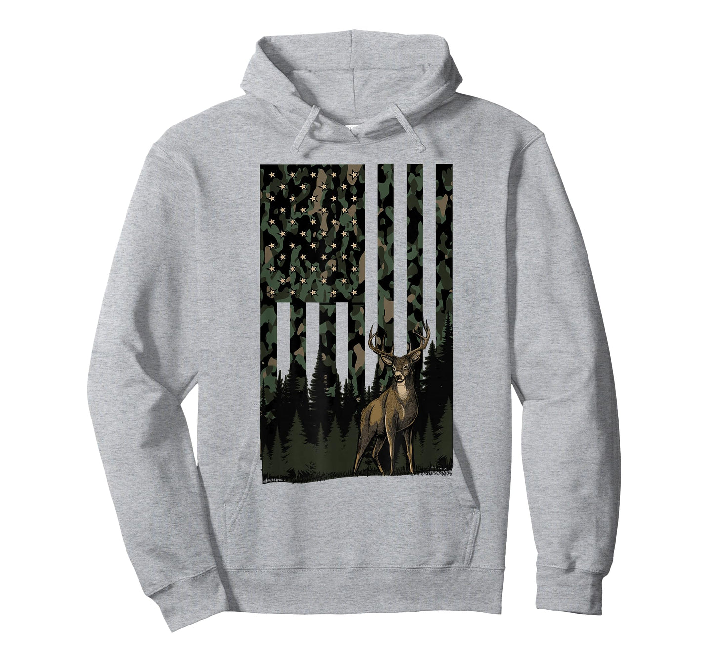 Camo Deer American Flag Patriotic Hunting Graphic USA Flag T-Shirt