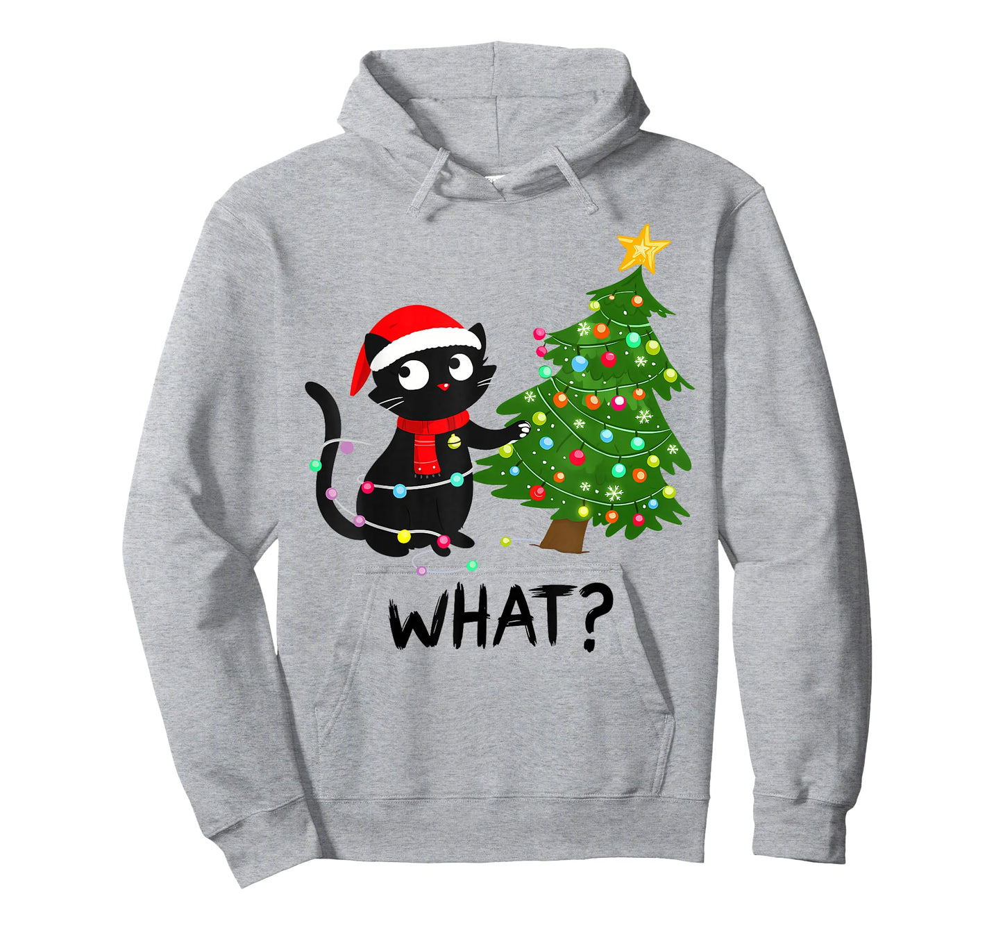 Funny Black Cat What? Christmas Tree Funny Cat Lover T-Shirt