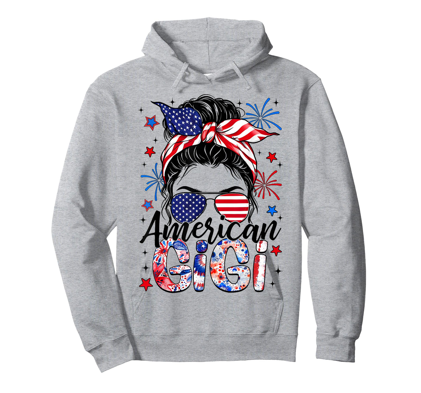 Gigi 4th of July American Flag Patriotic Messy Bun T-Shirt