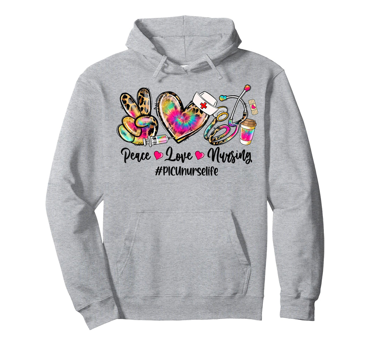 Peace Love Nursing PICU Nurse Life Stethoscope Tie Dye T-Shirt