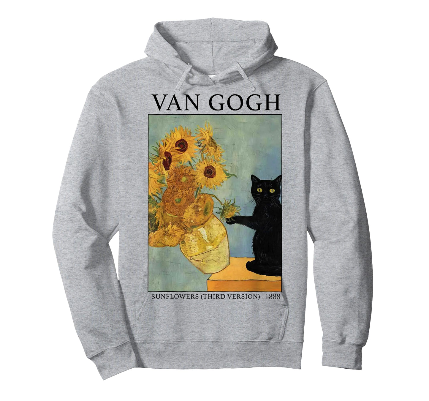 Van Gogh Black Cat With Sunflowers Funny Cat T-Shirt