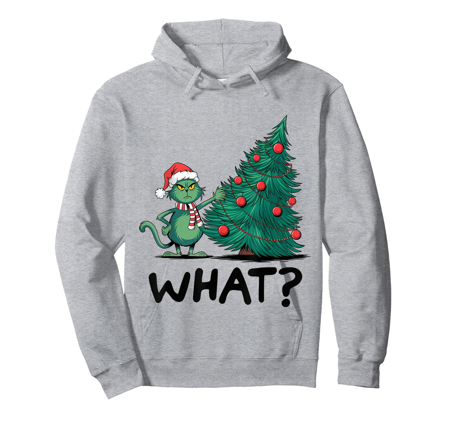 Cat What Funny Green Cat Pushing Christmas Tree Ugly Xmas T-Shirt for Men Women Kids