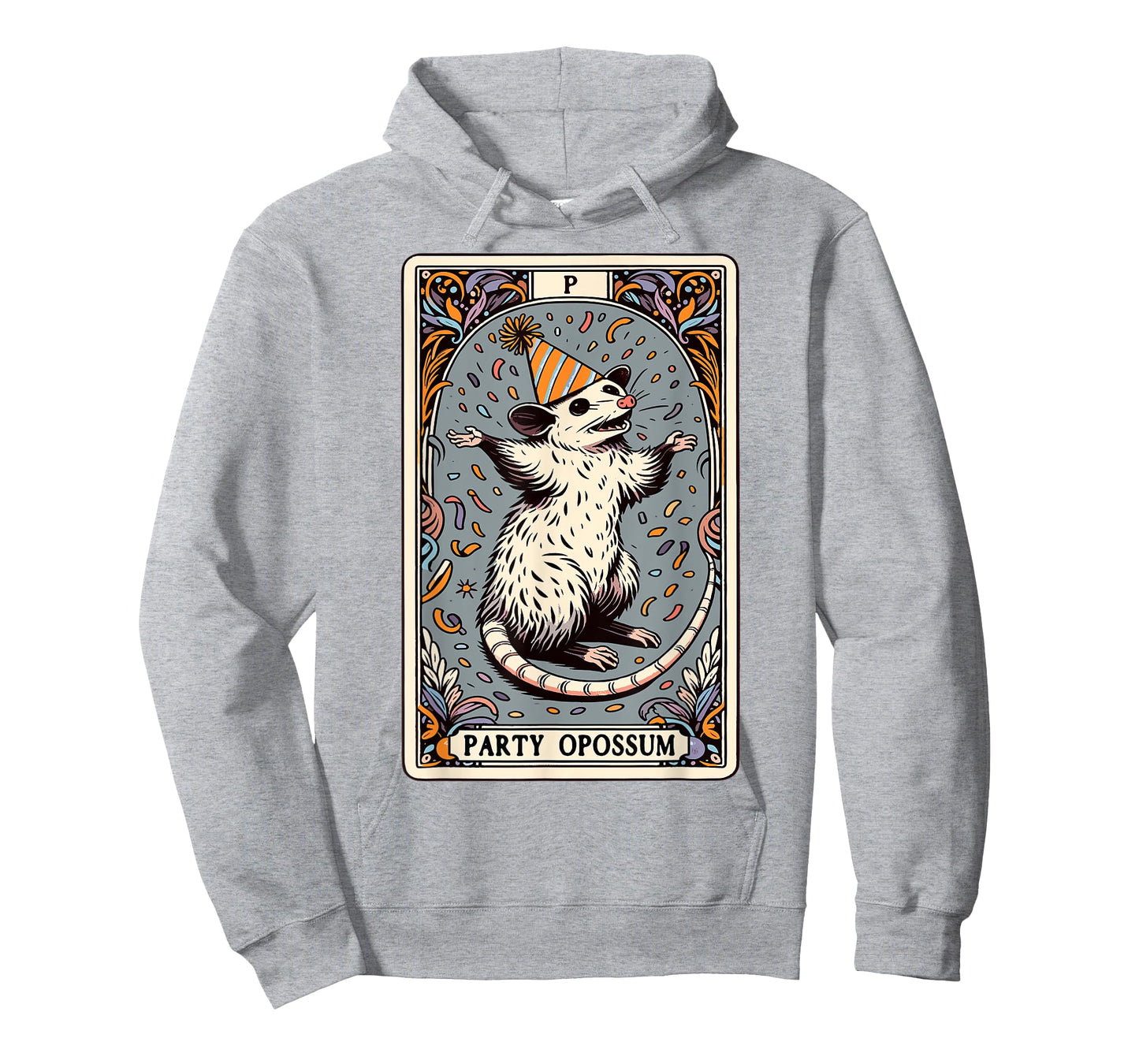 Party Opossum Tarot Card Funny Opossum T-Shirt, Small, Grey