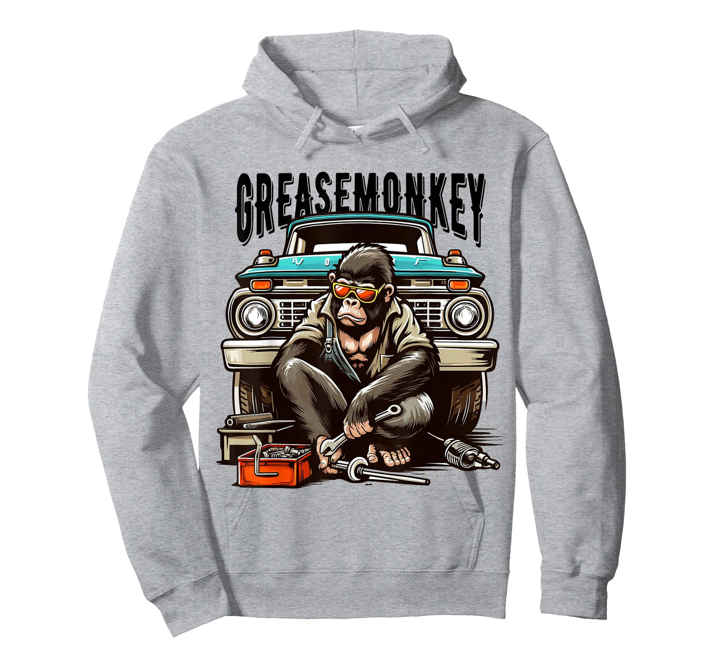 Cool Grease Monkey with Sunglasses Working on Vintage Truck T-Shirt