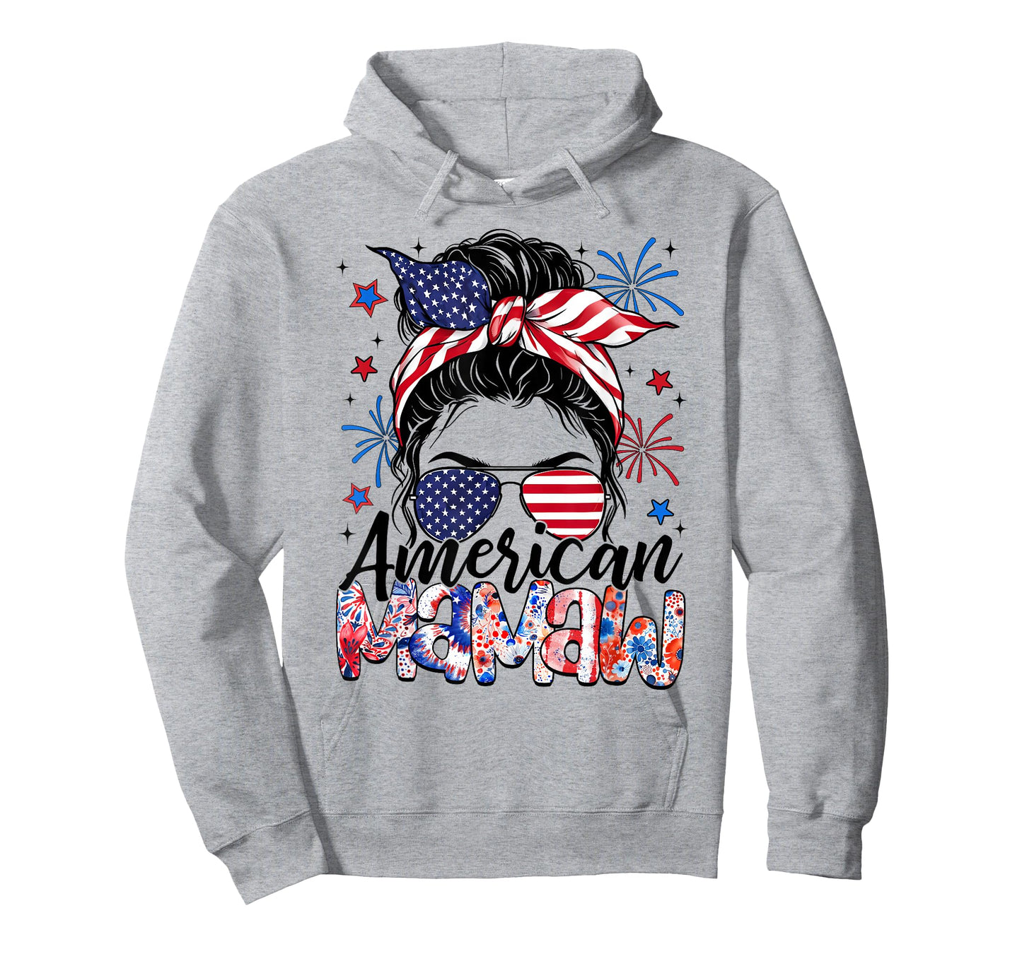 Mamaw 4th Of July American Flag Patriotic Messy Bun T-Shirt