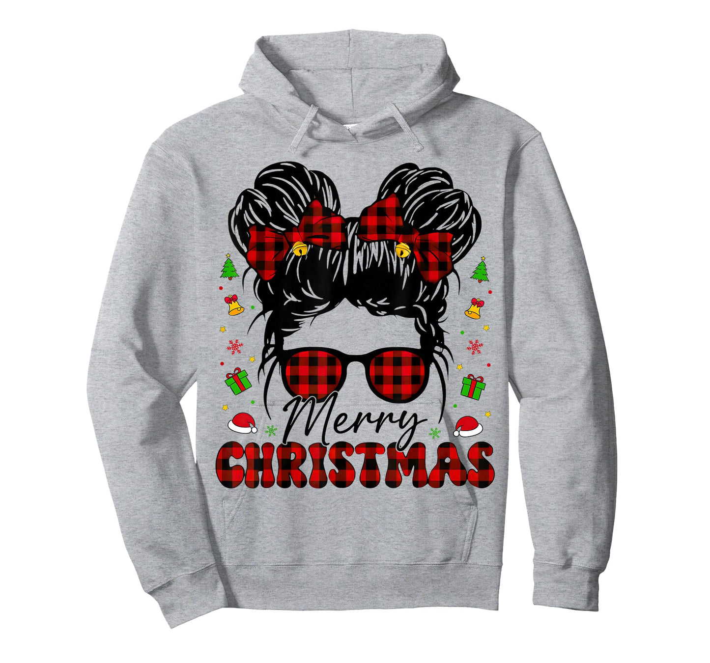 Merry Christmas Buffalo Plaid Messy Bun Girl Xmas Pajamas T-Shirt