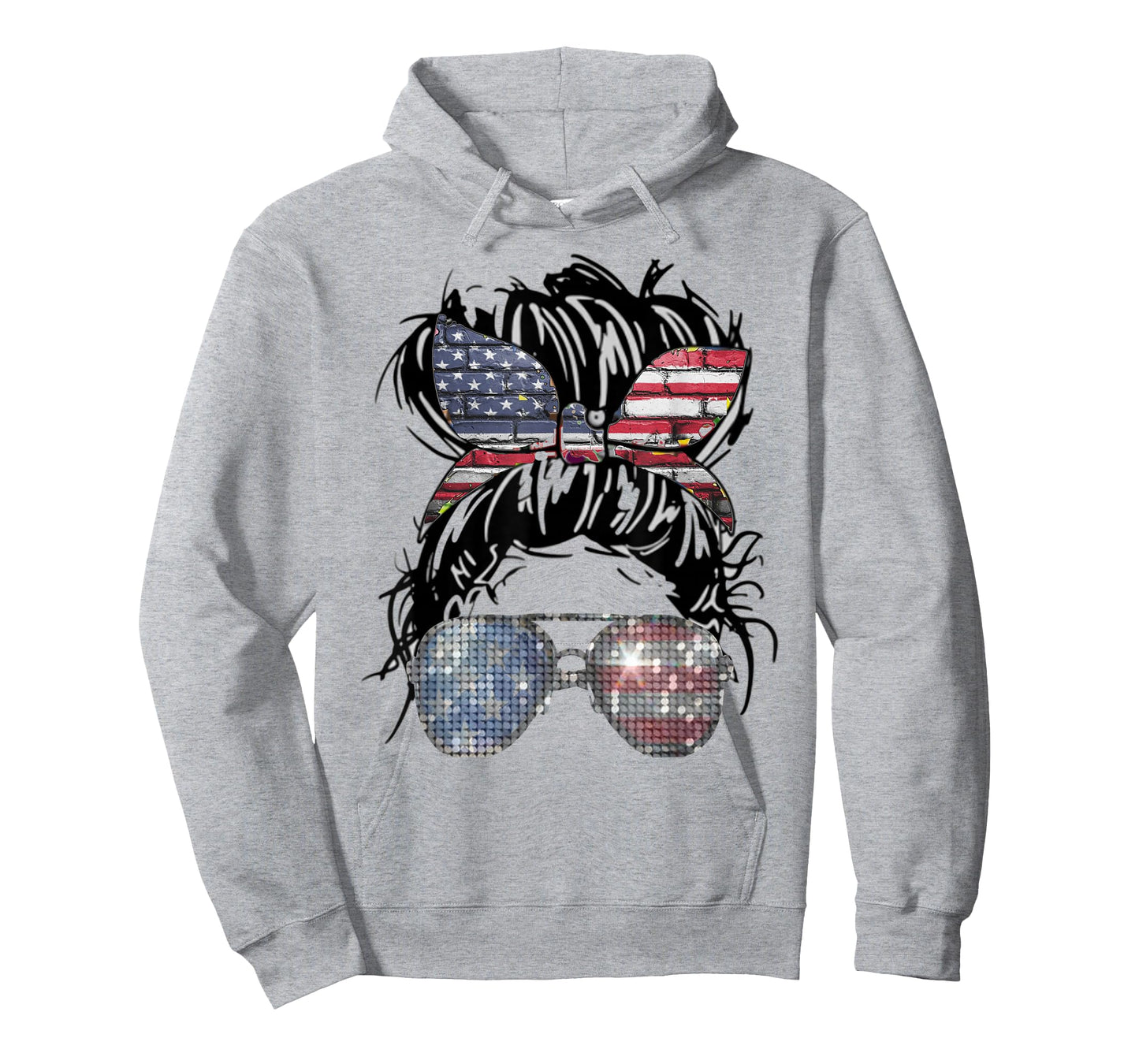 Messy Bun American Flag Glasses 4th of July Patriotic T-Shirt