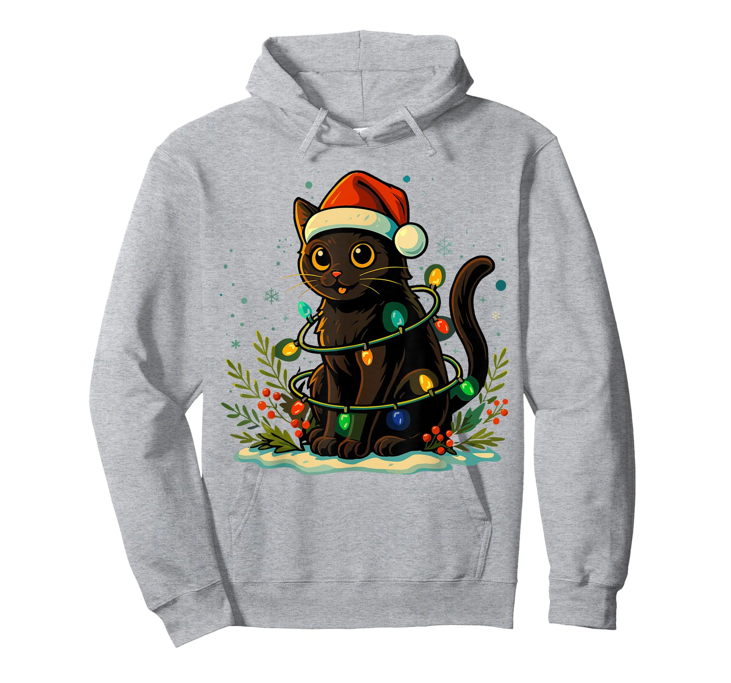 Black Cat Christmas Tree Lights Shirt, Cat Meowy Christmas T-Shirt