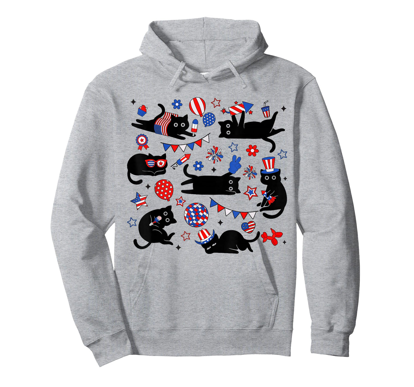 Cute Black Cat USA Flag Firework Patriotic 4th of July T-Shirt