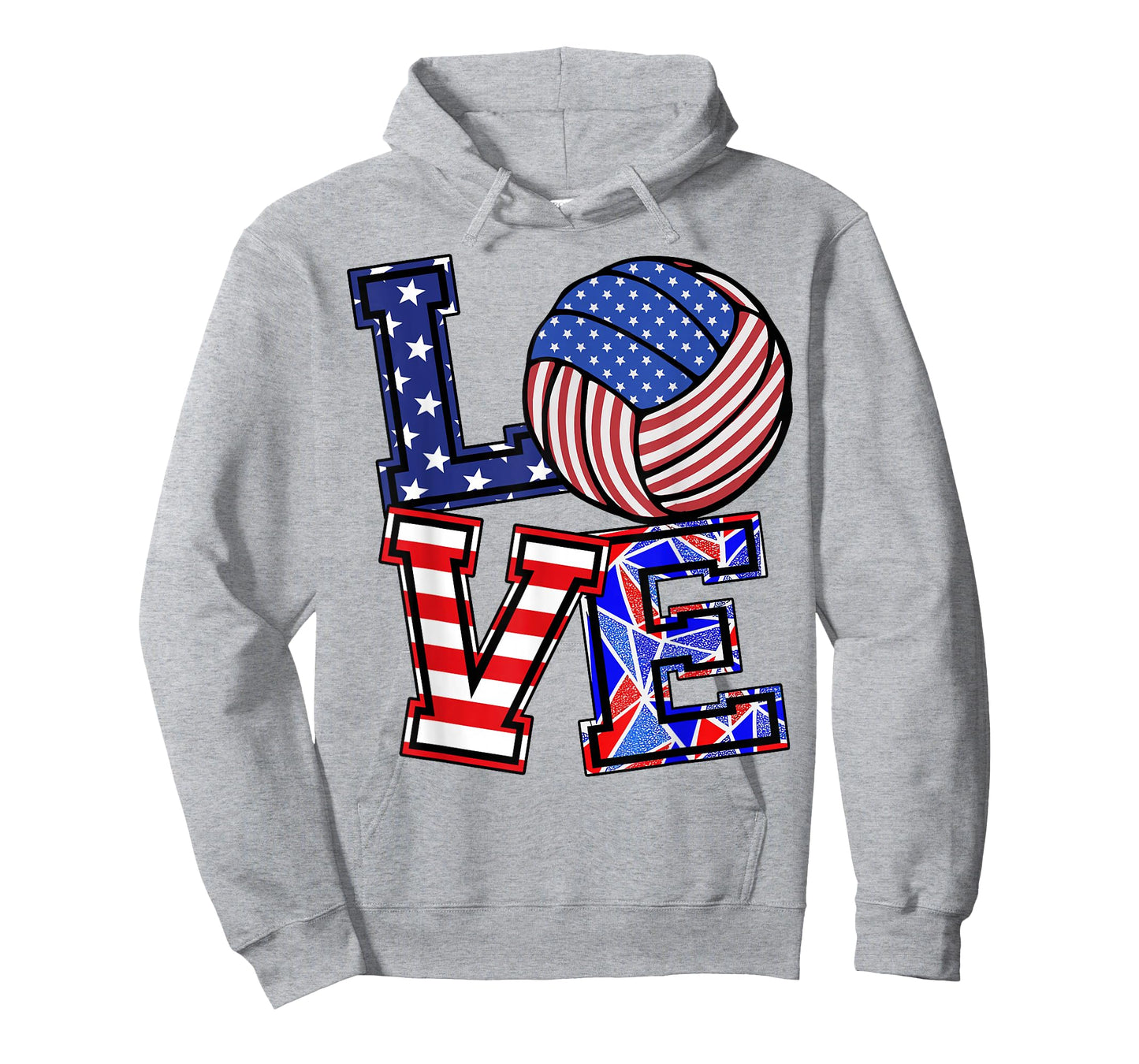 I Love Volleyball-Shirt Teen Girl American Flag 4th July USA T-Shirt