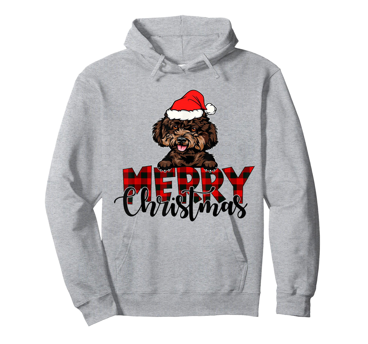 Merry Christmas Poodle Dog Christmas Red Plaid Santa Hat T-Shirt