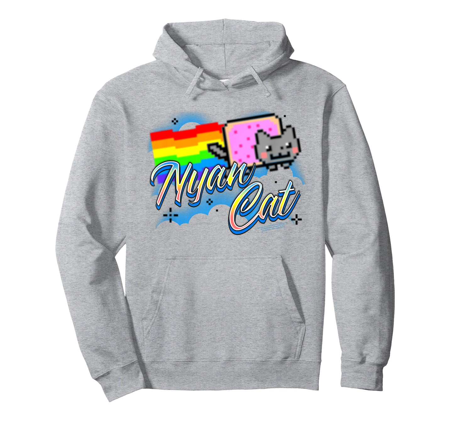 Nyan Cat Airbrush Style Rainbow Clouds Internet Meme T-Shirt