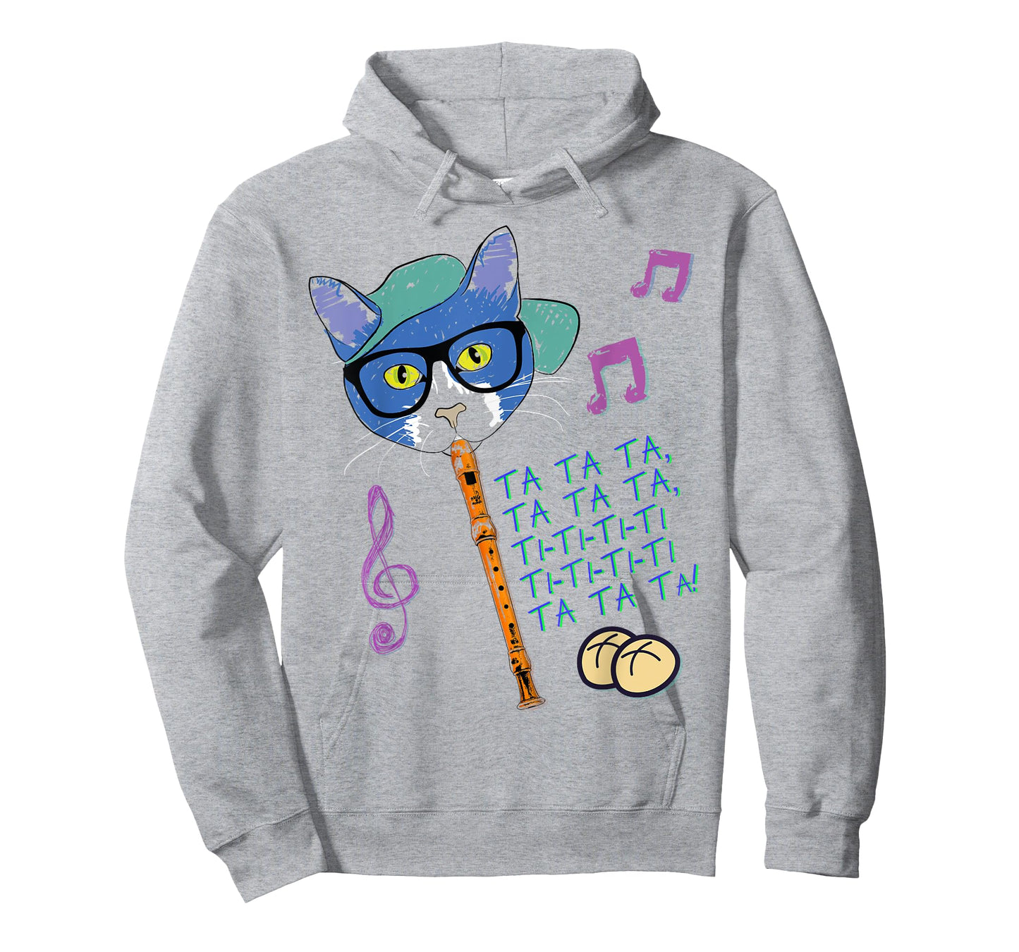 Cool Cat Playing Hot Cross Buns on Recorder Funny Elementary T-Shirt