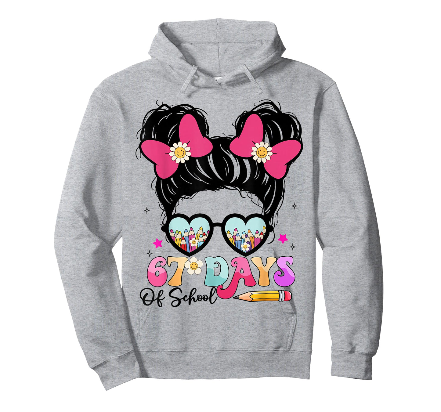 67 Days of School Messy Bun Girl Kids Meme Funny T-Shirt