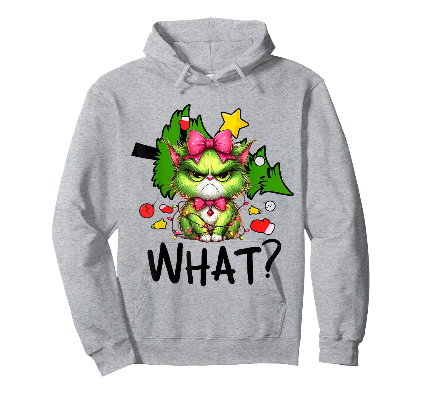 Funny Green Cat Christmas Tree Merry Xmas Humor Cat What? T-Shirt