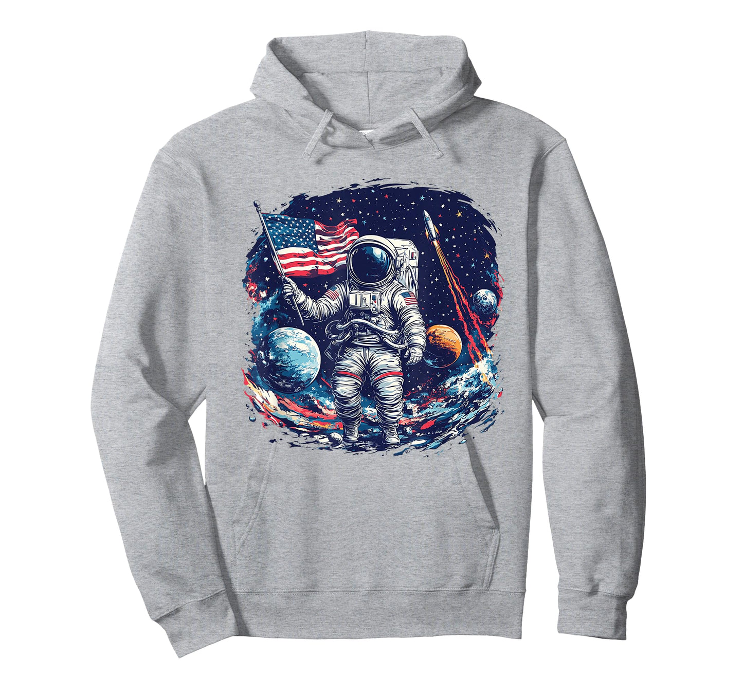 Astronaut in Space with American Flag T Shirt T-Shirt