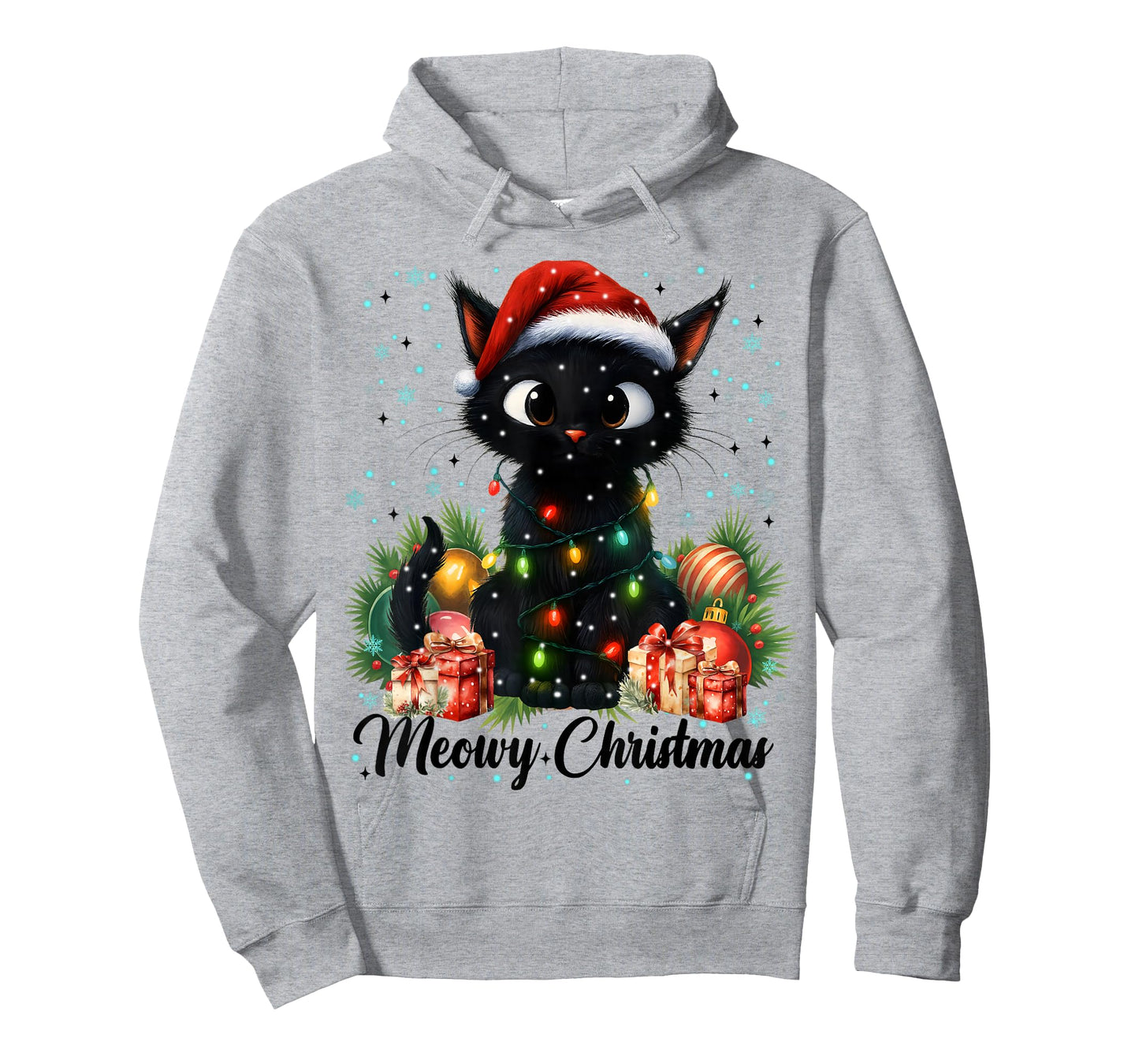 Moewy Christmas Black Cute Cat Santa Hat Xmas Women Girl T-Shirt