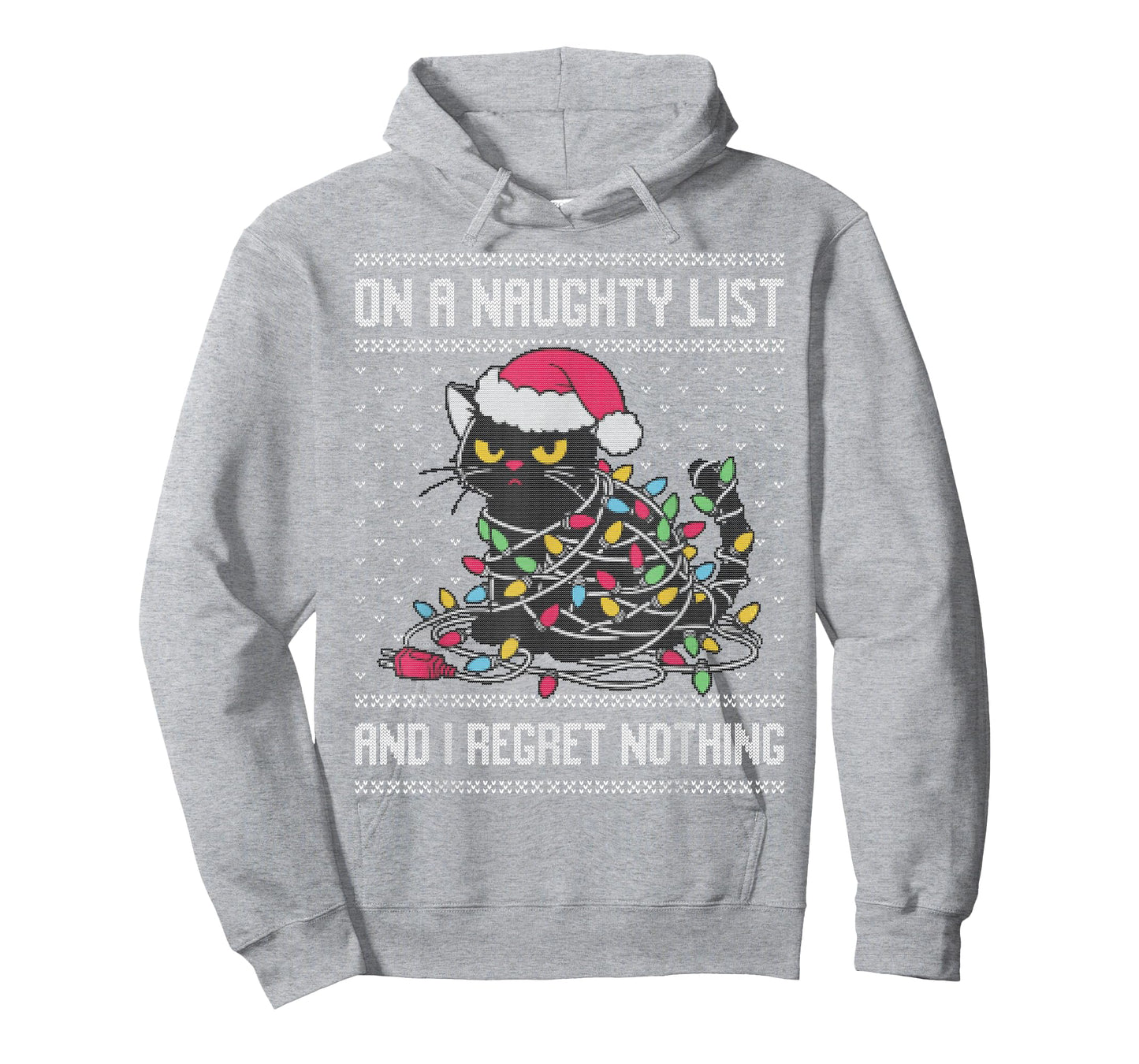 On a naughty list and I regret nothing, cat Christmas lights T-Shirt