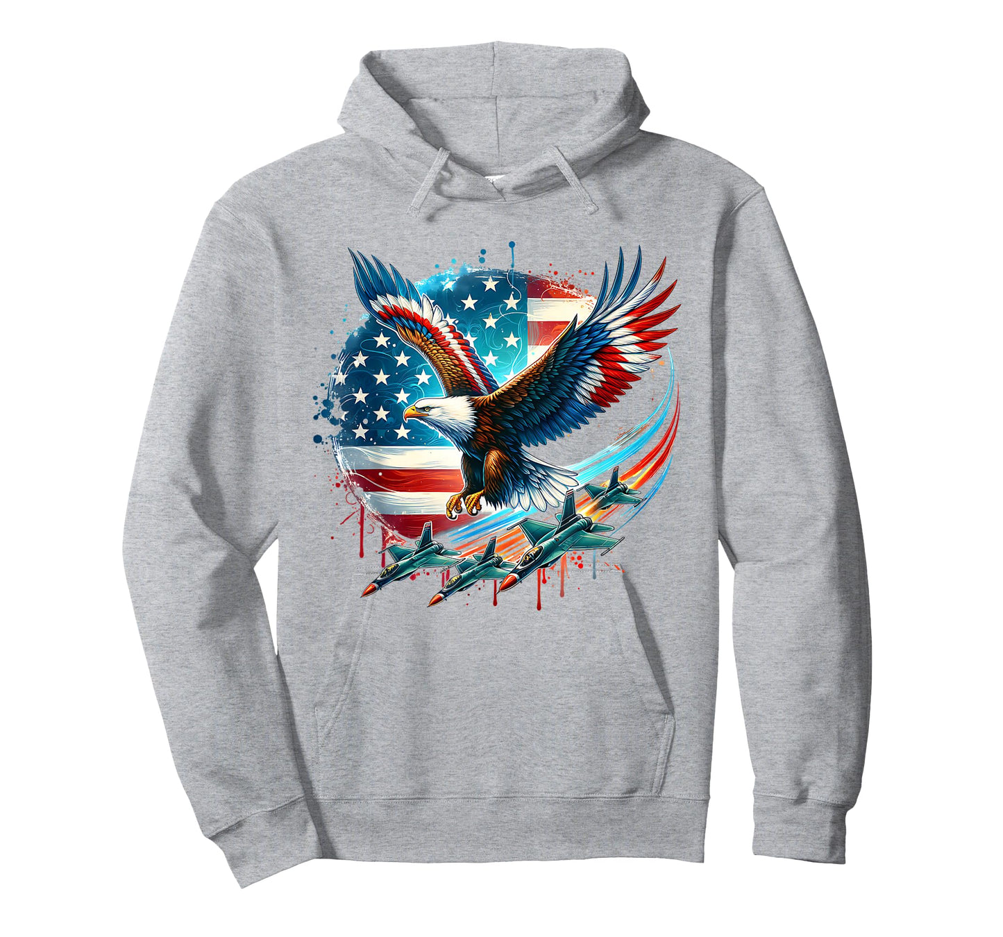 Boys 4th Of July American Bald Eagle USA Flag Fighter Jet T-Shirt