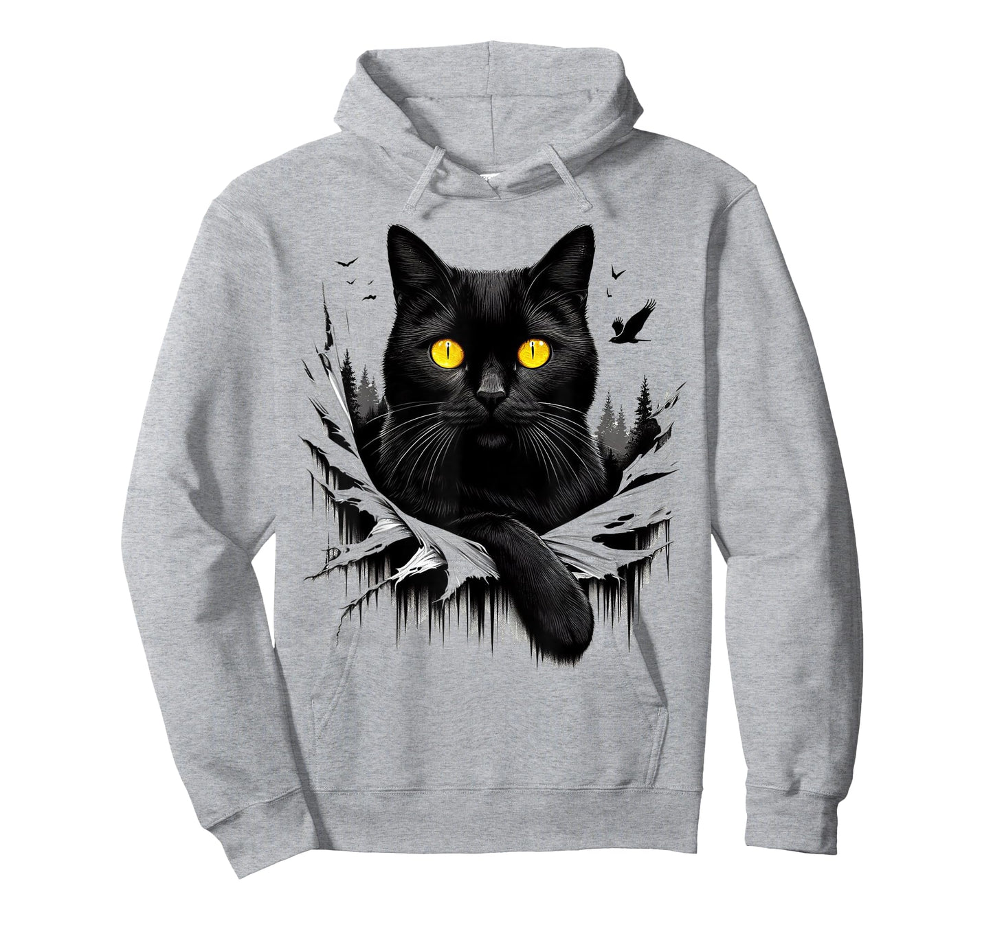 Black Cat Torn Cloth - Black Cat Yellow Eyes T-Shirt