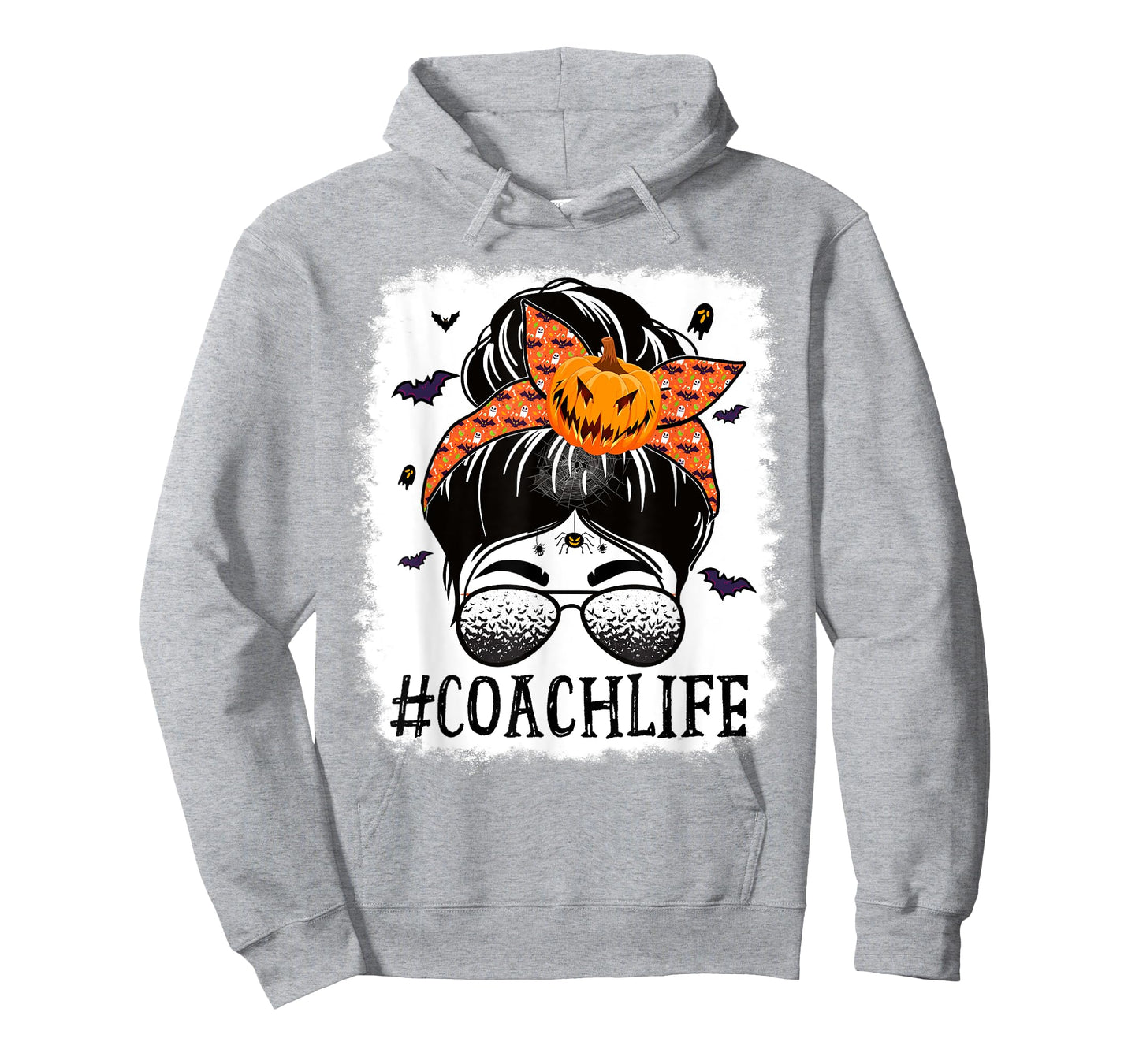 Coach Messy Bun Spooky Pumpkin Bat Orange Halloween Costume T-Shirt
