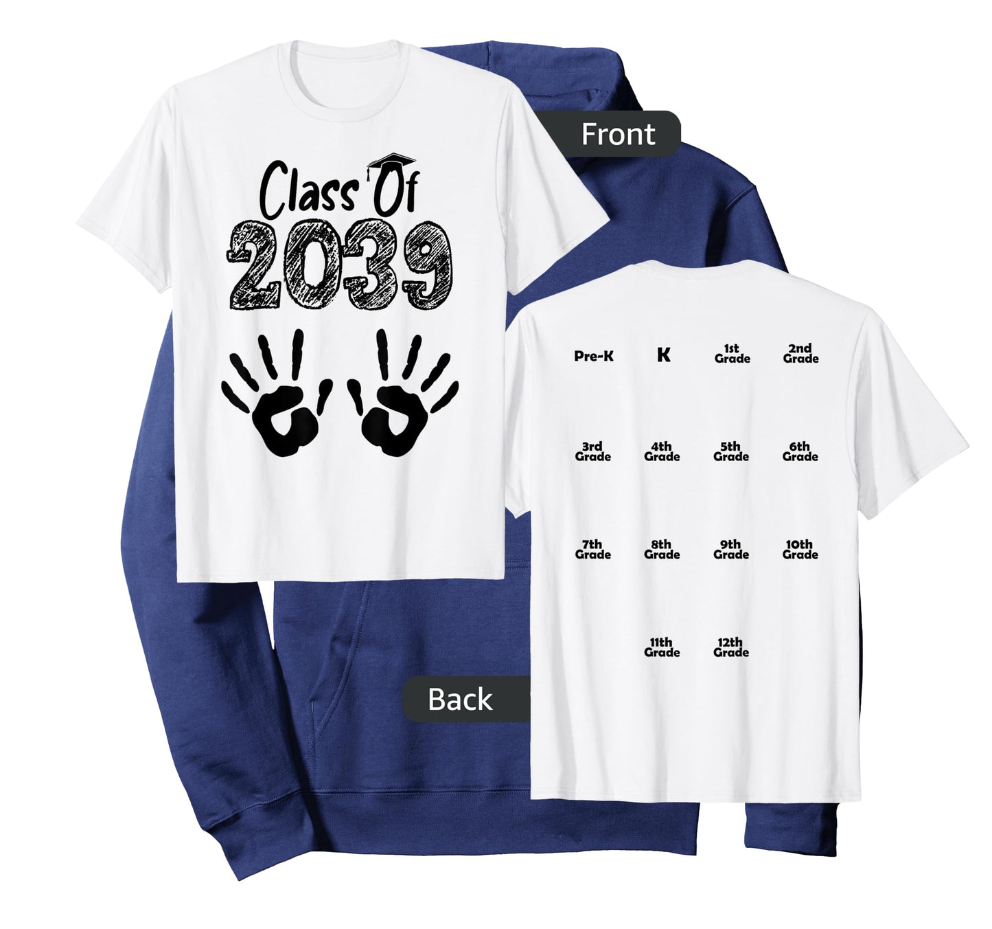 Class of 2039 Grow With Me Shirt Handprint On Back Pre-K T-Shirt