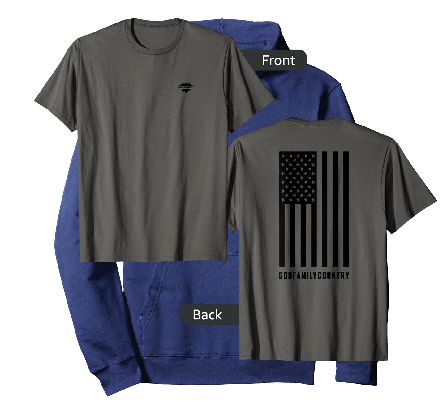 "God Family Country" T-Shirt with black U.S. Flag on back T-Shirt